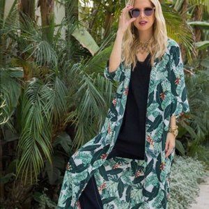 RACHEL ZOE Palm Duster Kimono Cover-up Green Kaftan NWT
